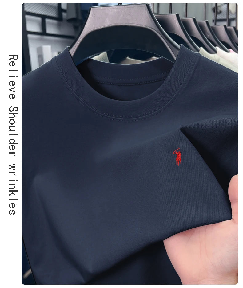 2025 Xiaoma Fashion Brand Pure Cotton Men's Short sleeved T-shirt Summer New High end Comfortable Casual Round Neck Top