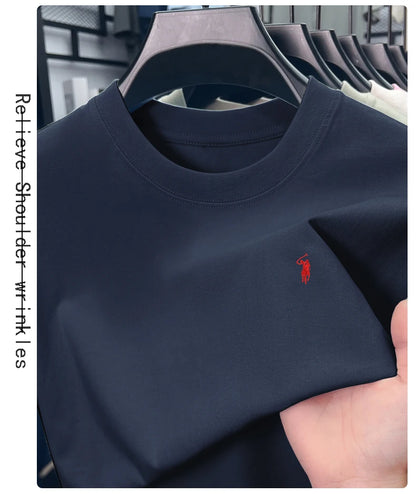 2025 Xiaoma Fashion Brand Pure Cotton Men's Short sleeved T-shirt Summer New High end Comfortable Casual Round Neck Top