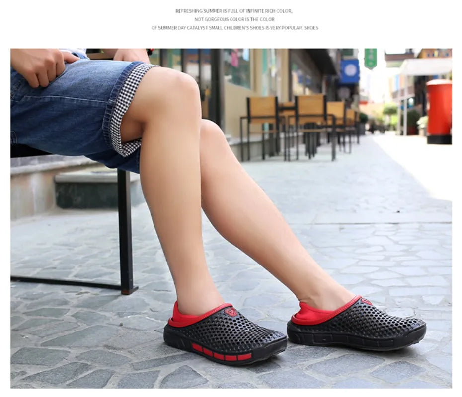 Men's Summer Sandals Clogs Casual Round Toe Slip on Outdoor Geometric Pattern Anti-slip Beach Hole Shoes Plus 46 47 Men Slippers