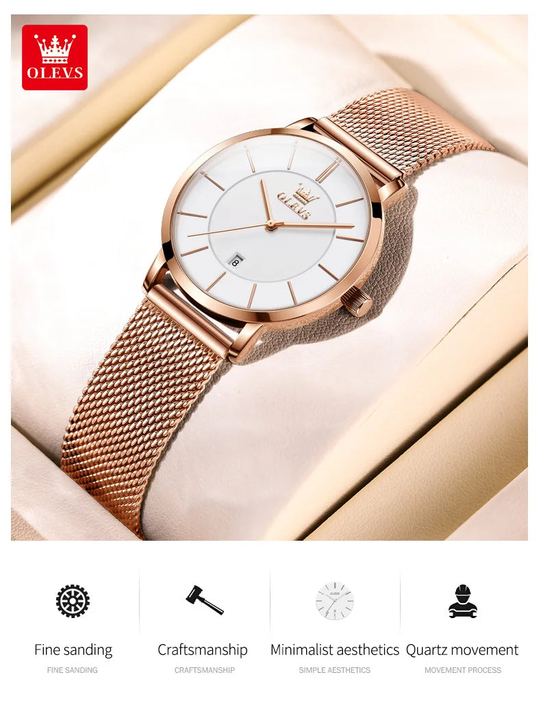 OLEVS Watches For Women Quartz Waterproof Watch Luxury Lady's Watch Stainless Steel Rose Gold Set Gift Box