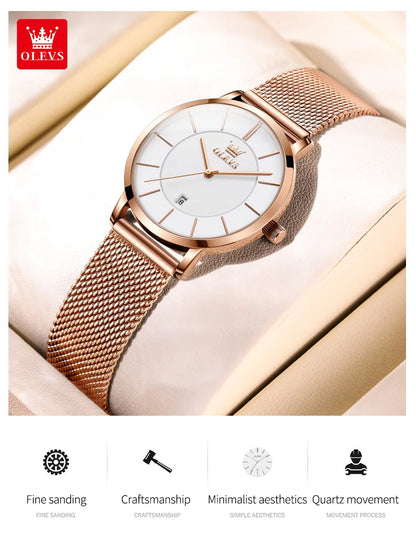OLEVS Watches For Women Quartz Waterproof Watch Luxury Lady's Watch Stainless Steel Rose Gold Set Gift Box