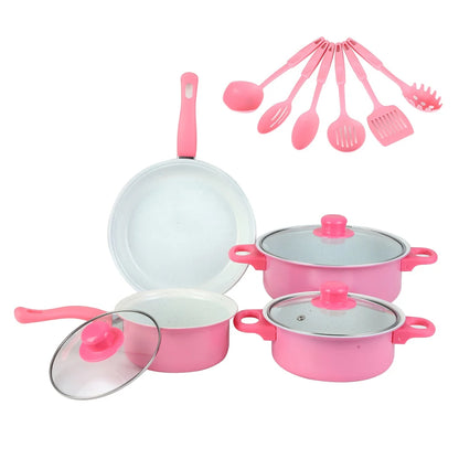 12Pcs Non Stick Cookware Set Milk Pot Maifan Stone Frying Pan with Lid Cooking Pot Set Stackable Pot Set for All Hob