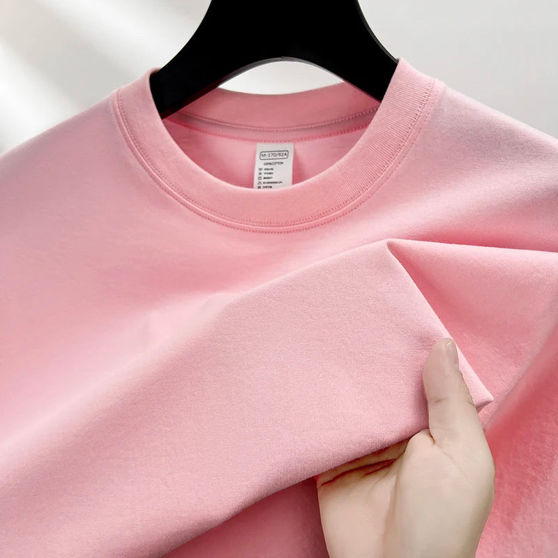 High quality 100% cotton short sleeve men's T-shirt summer round neck loose casual solid color plus size breathable top women