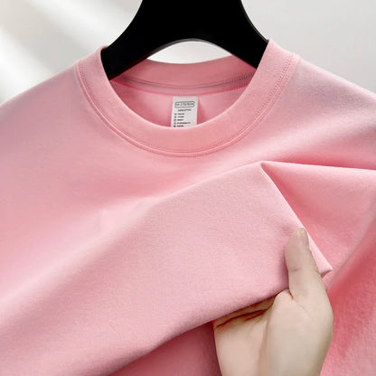 High quality 100% cotton short sleeve men's T-shirt summer round neck loose casual solid color plus size breathable top women