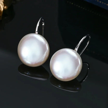 HENGSHENG OL Natural Freshwater 11-13mm White Button Shape Baroque Pearl Earring 925 Sterling Silver Ear Hook Jewelry for Women