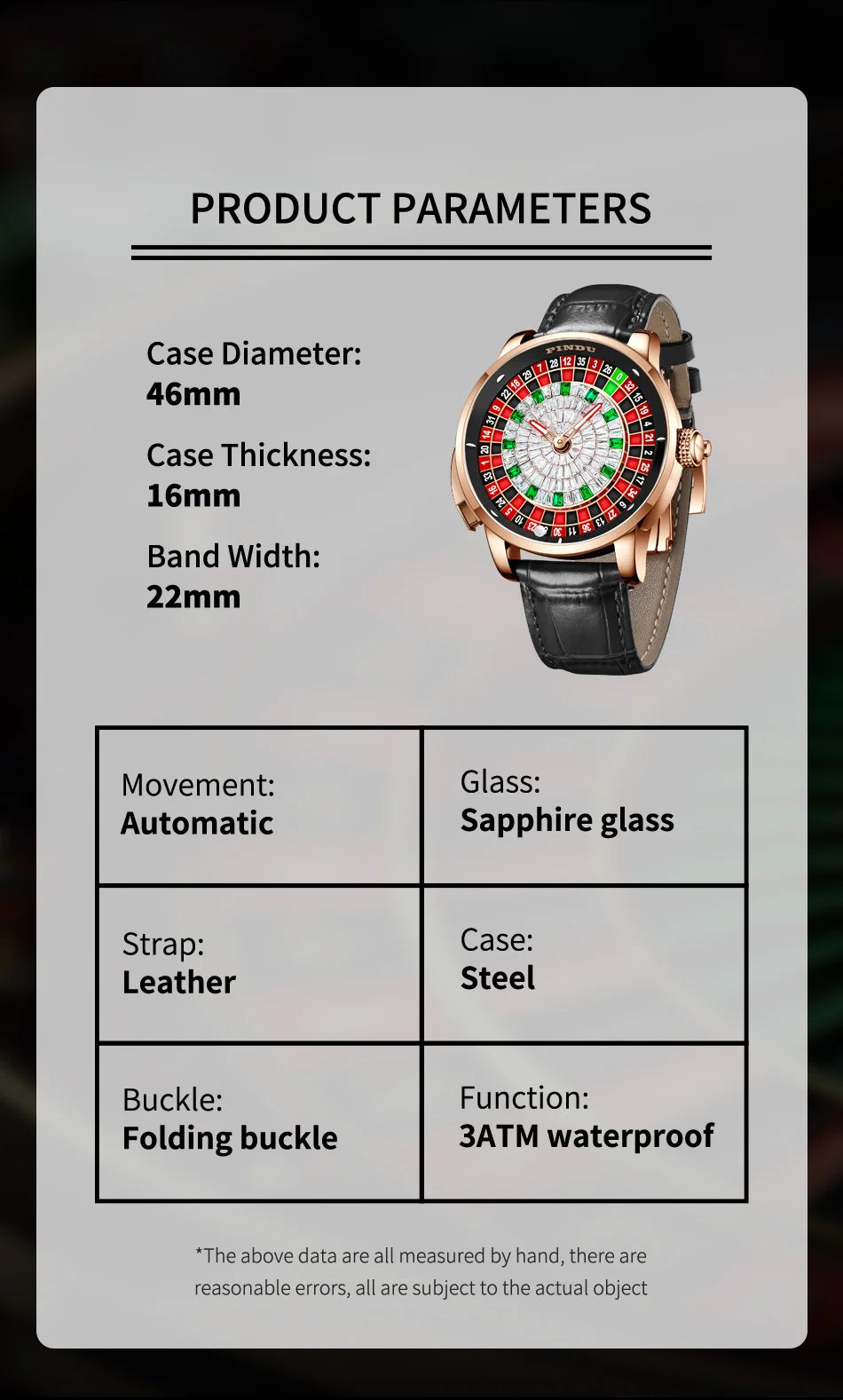 Mechanical Watches Pro Men's PINDU Watch NH35A Movement Sapphire Glass Waterproof Button Design Wristwatch Russian Roulette