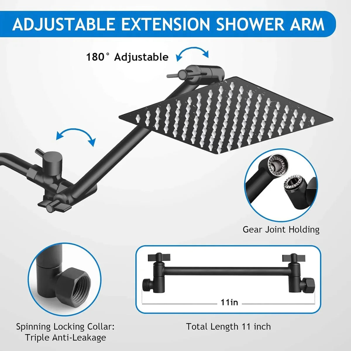 Stainless Steel 8/10 Inch Overhead Showerhead 5 Modes With Extension Arm Multi-function Hand Shower Wall Mounted Showerhead Set