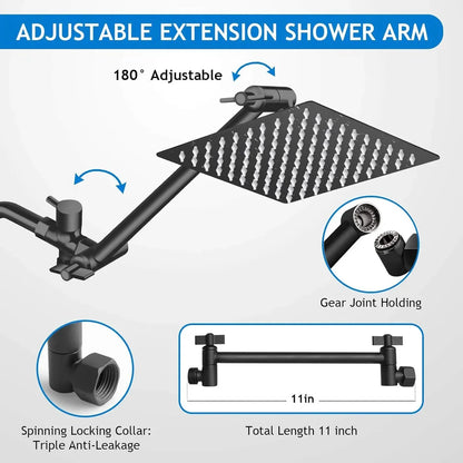 Stainless Steel 8/10 Inch Overhead Showerhead 5 Modes With Extension Arm Multi-function Hand Shower Wall Mounted Showerhead Set