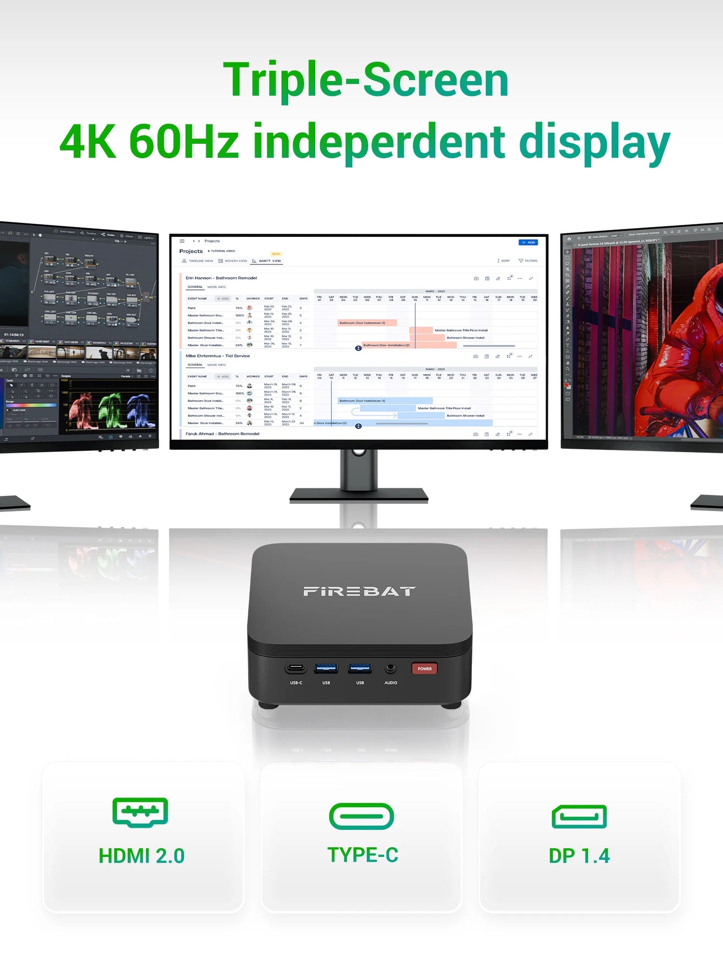 FIREBAT R3 MINI PC AMD Ryzen 5 7430U 6C/12T MAX 4.3GHz 16GB LPDDR4 RAM 512GB SSD WIFI6 BT5.2 Windows 11 Desktop Computer