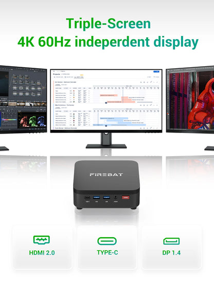 FIREBAT R3 MINI PC AMD Ryzen 5 7430U 6C/12T MAX 4.3GHz 16GB LPDDR4 RAM 512GB SSD WIFI6 BT5.2 Windows 11 Desktop Computer