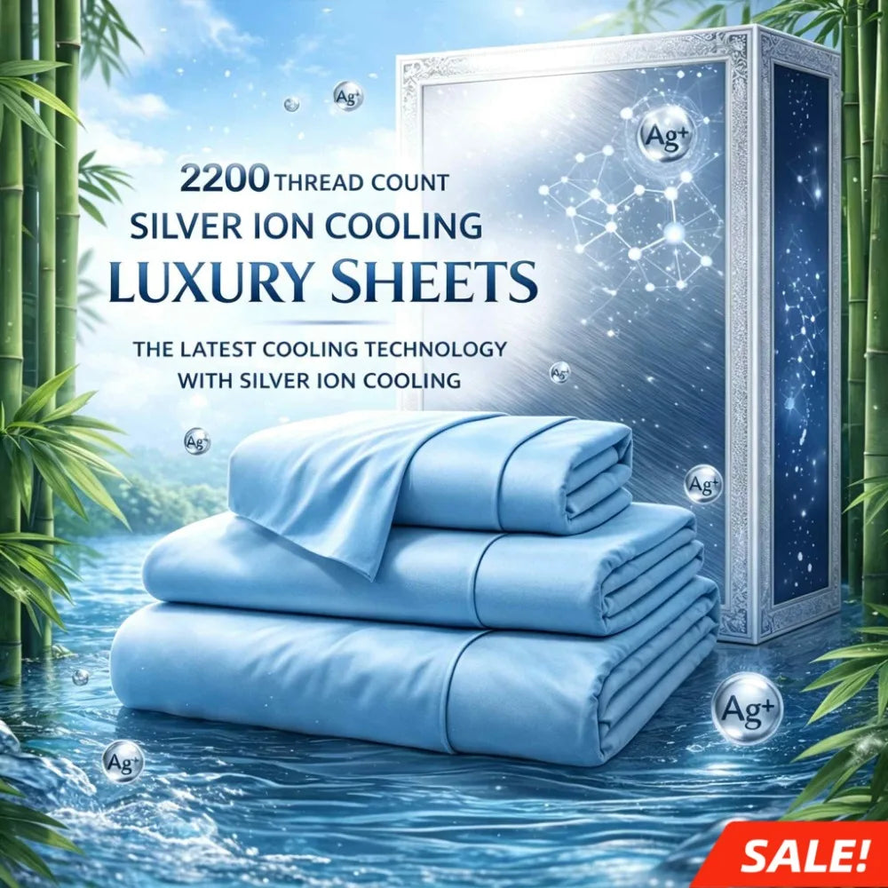 4-Piece Queen Luxury Cooling Bed Sheet Set – 4000-Thread-Count Soft Fabric, 15-Inch Deep Pocket Fitted Sheet + 2 Pillowcases, Silver Ion Infused for Fresh Feel, Lightweight & Breathable Design Ideal for Warm Nights and Seas
