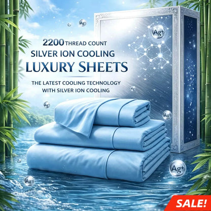 4-Piece Queen Luxury Cooling Bed Sheet Set – 4000-Thread-Count Soft Fabric, 15-Inch Deep Pocket Fitted Sheet + 2 Pillowcases, Silver Ion Infused for Fresh Feel, Lightweight & Breathable Design Ideal for Warm Nights and Seas