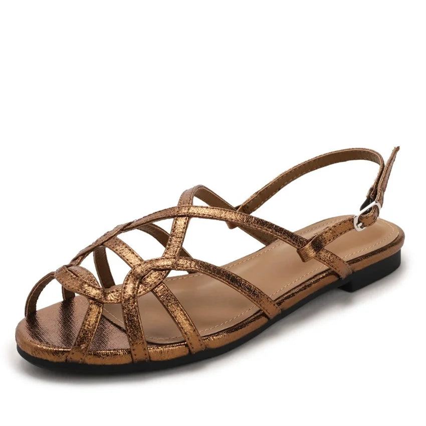 chaussure femme Women's braided t-strap flats sandals round toe casual female footwear summer shoes for women sandalias de mujer