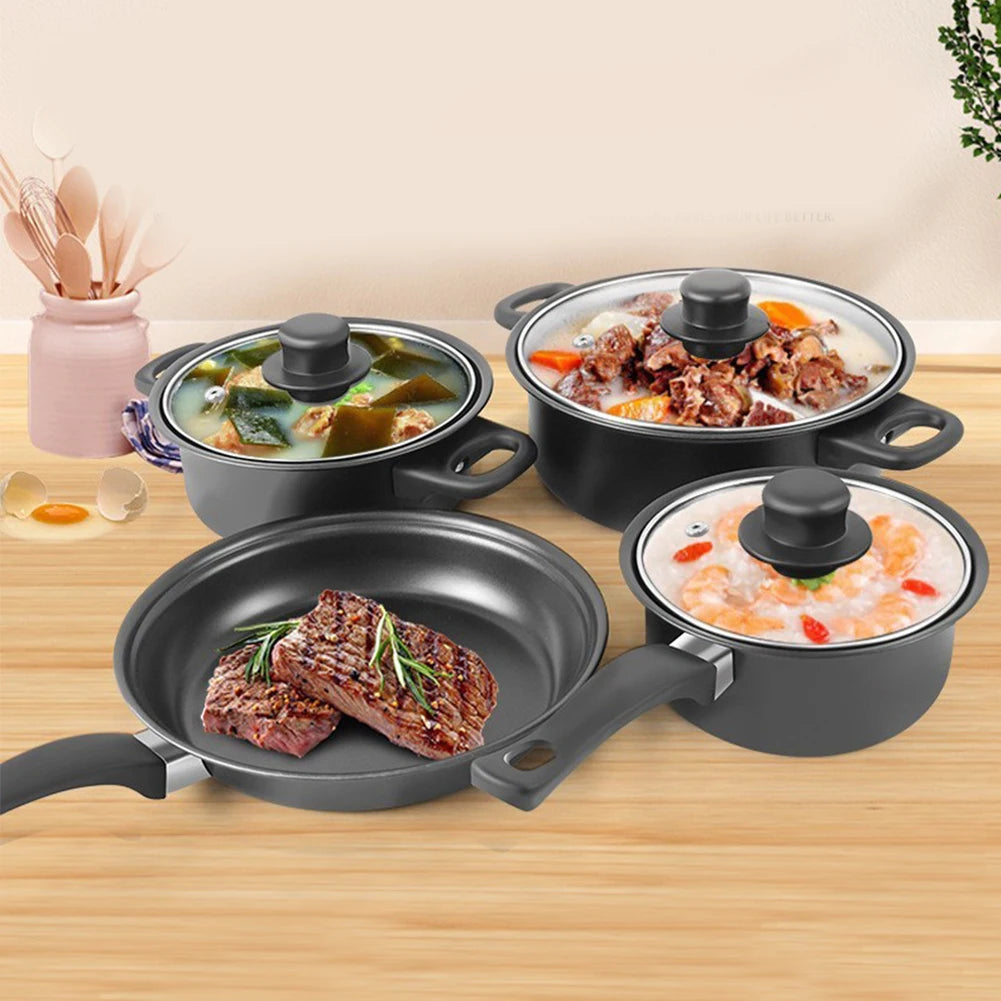 12Pcs Non Stick Cookware Set Milk Pot Maifan Stone Frying Pan with Lid Cooking Pot Set Stackable Pot Set for All Hob