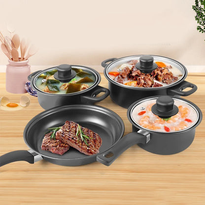 12Pcs Non Stick Cookware Set Milk Pot Maifan Stone Frying Pan with Lid Cooking Pot Set Stackable Pot Set for All Hob