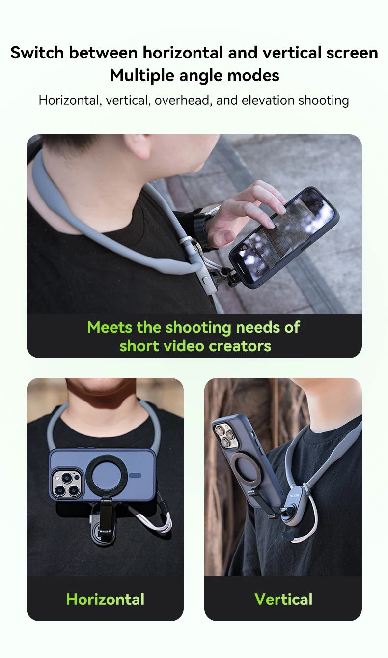 TELESIN Silicone Magnetic Quick Release Neck Mount Hold for Iphone 15 14 13 12 11 SAMSUNG HUAWEI XIAOMI Smart Phone Accessories