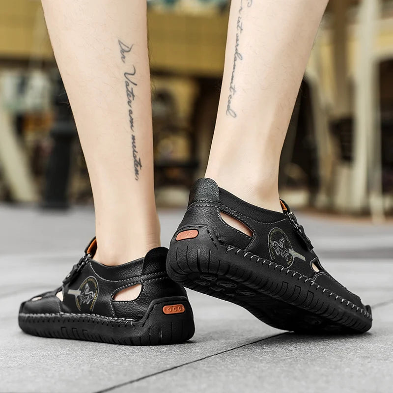 New Summer Breathable Men Sandals Fashion Roman Sandals Handmade Leather Men Casual Shoes Platform Outdoor Men's Beach Sandals