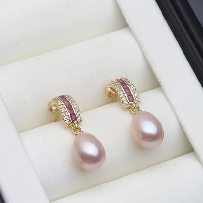 Freshwater Silver 925 Wedding Pearl Earrings Woman,Vintage Natural Pearl Earrings Jewelry Wife Girl Birthday Gift White Pink