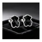 Crystal Halo Black Bear Stud Earrings