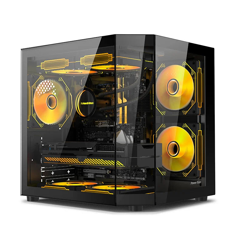 Power Train Star Realm M-ATX Desktop Computer Case Without Pillars Three Sided Glass Panoramic Sea View Room 240 Water Cooling