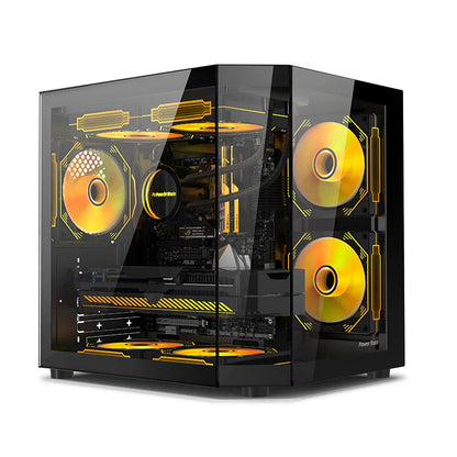 Power Train Star Realm M-ATX Desktop Computer Case Without Pillars Three Sided Glass Panoramic Sea View Room 240 Water Cooling
