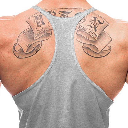 NO PAIN NO GAIN Print Gym Fitness T-Shirt Mens Bodybuilding Sport Sleeveless Vests Cotton Breathable Y-back Suspenders Tank Tops