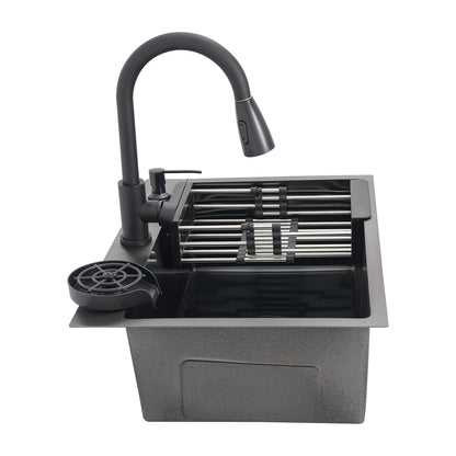 Multi-functional Kitchen Sink with Retractable Faucet, Soap Dispenser and Drip Basket Black Stainless Steel Sink 3 Specification