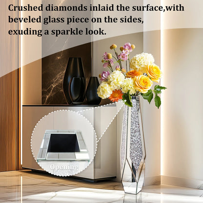 Crushed Diamond Mirrored Flower Vase Standing Large Size