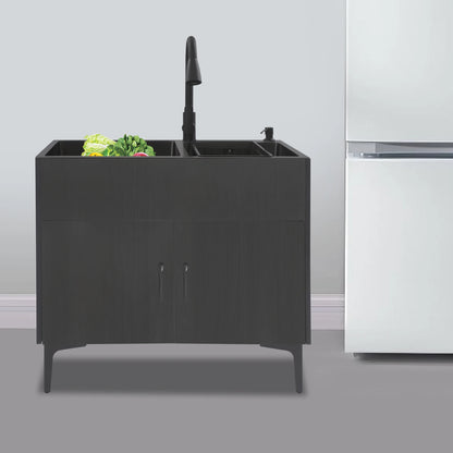 Laundry Sink with Cabinet Sink with Pull-Out Faucet and Cabinet Freestanding Kitchen Sink
