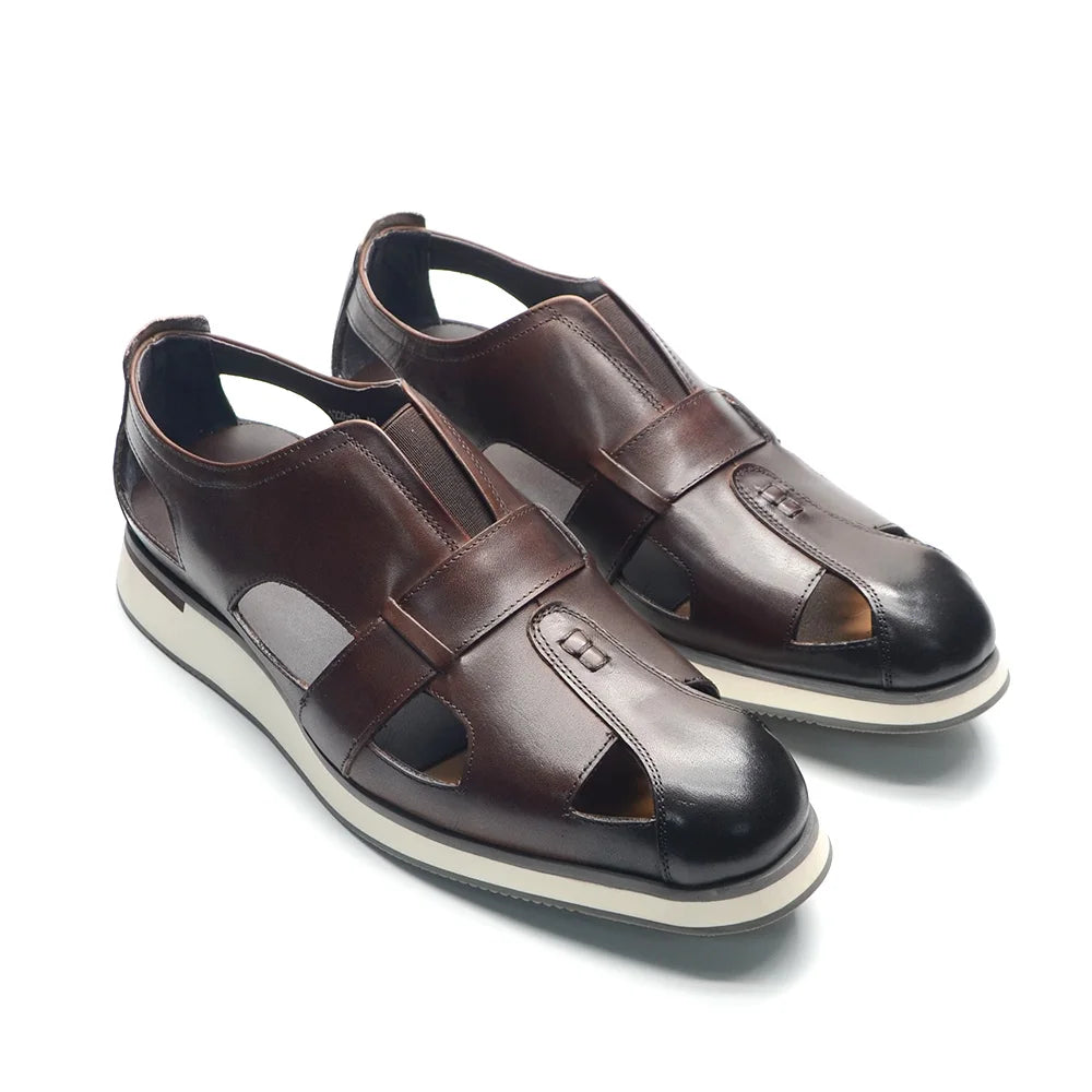 Classic Arabic Style Mens Sandals Genuine Cow Leather Slip-On Hollow Out Casual Business Party Dress Shoes for Men Flat Footwear