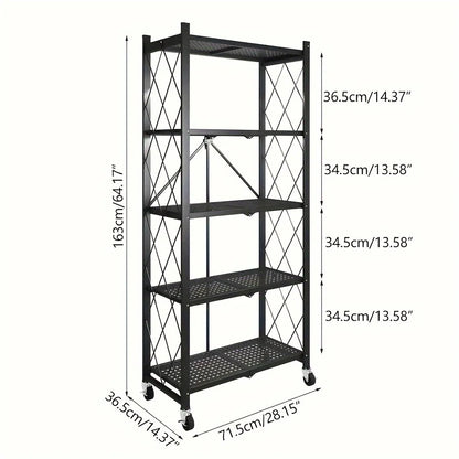3/4/5-layer Heavy-duty Foldable Metal Storage Rack With Wheels For Movable Organization, Suitable For Garage Kitchens With A Loa