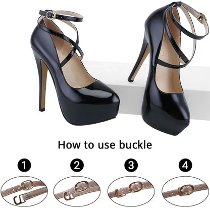 2026 New Women Pumps 14cm Super High heels ankle Strap Patent Leather Platform Sexy  Party Dress Red Wedding Shoes