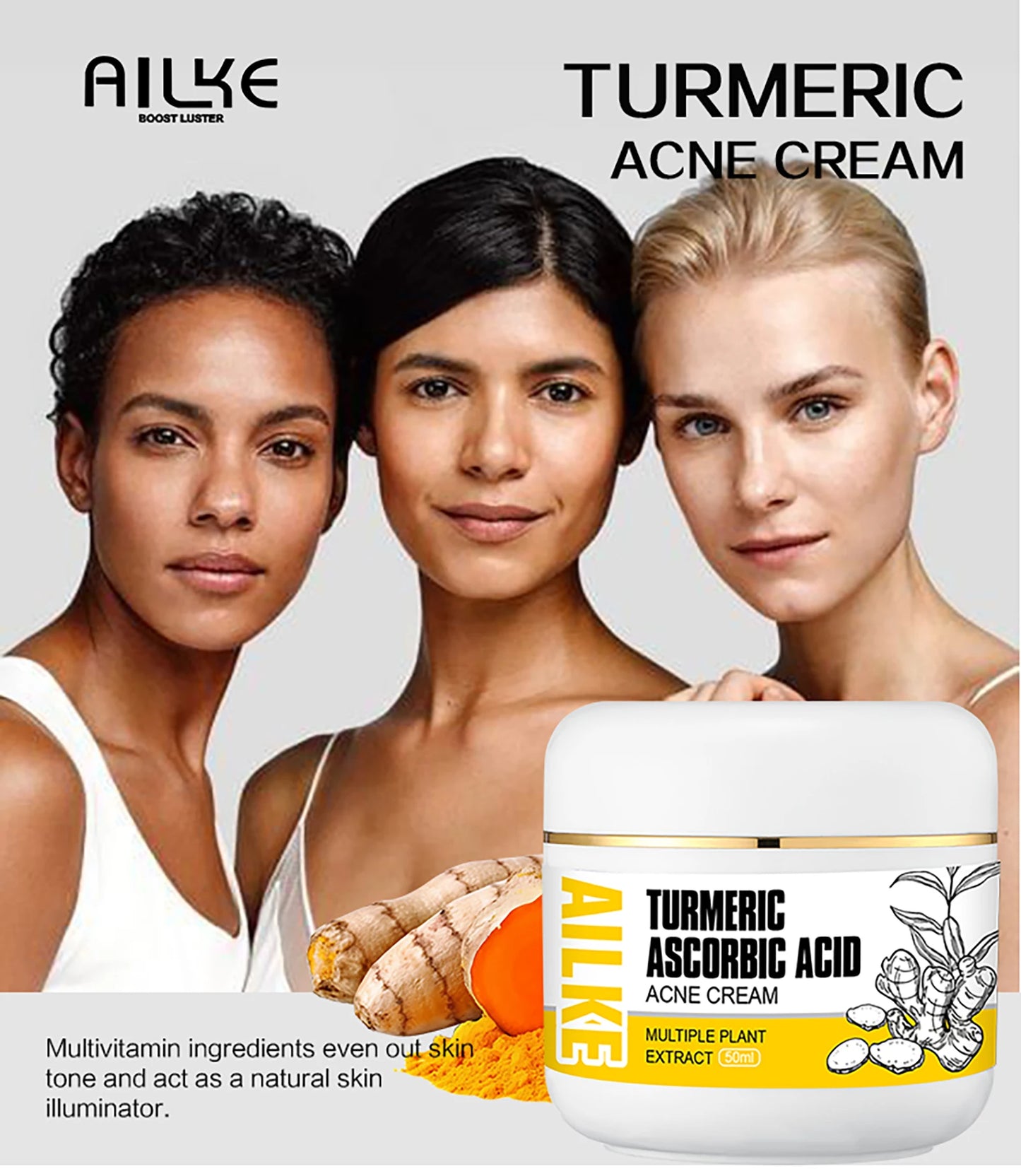 AILKE Organic Turmeric Skin Care Set, Brighten, Cleaning Skin, Remove Acne,Pimples, Whitening, Even Skin Tone, Improve Dry Skin