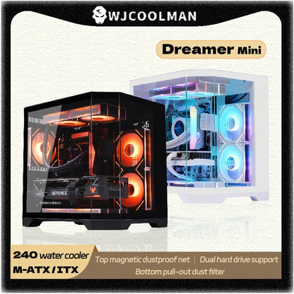 WJCOOLMAN Dreamer mini PC case M-ATX Three Sided Glass sea view room 240 water cooler Desktop computer case gabinetes gamer