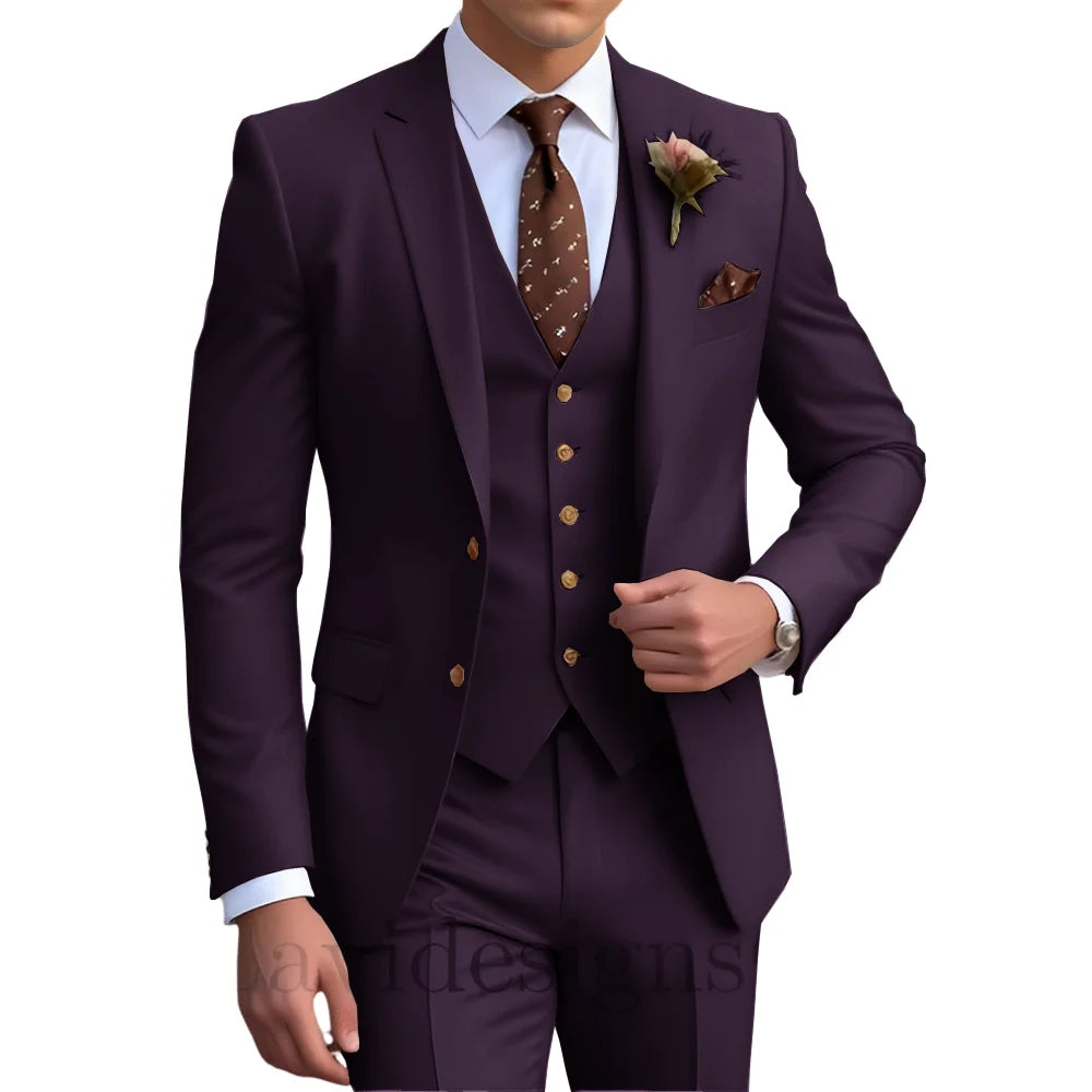 Elegant Men's Wedding Tuxedo Slim Blazer Pants Vest Three-piece Suit XS-5XL Custom Youth Suit 2025 New Style Suit