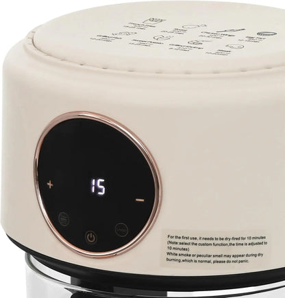 3.81Qt Air Fryer, Portable Glass Air Fryer Compact Smart Air Fryer Oven 8 Preset Modes with Digital Display Fast Preheat for Home Kitchens, Restaurants, Family Gatherings, Outdoor Picnics (White)