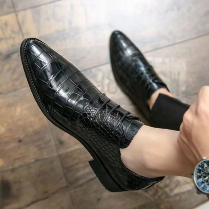 Mens Brown Crocodile Embossed Leather Dress Shoes Pointed Toe Lace Up Oxfords Formal Business Office Wedding Party Wear Comforta
