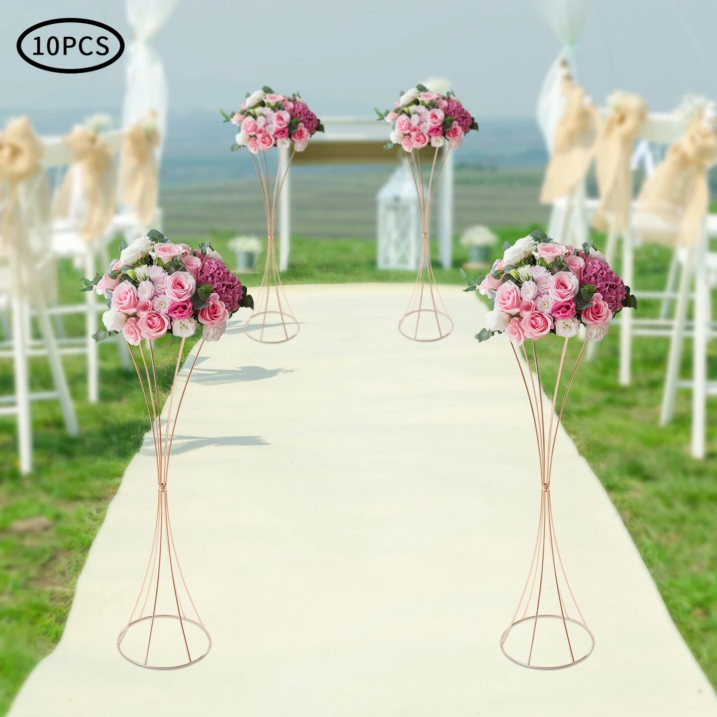 10pcs Golden Vase 80cm for Table Wedding, 31.5inch Metal Wedding Centerpieces Vase, Flower Road Lead Stand Stackable