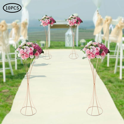 10pcs Golden Vase 80cm for Table Wedding, 31.5inch Metal Wedding Centerpieces Vase, Flower Road Lead Stand Stackable