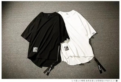Y2K Summer New Mens Fashion Oversized Style Cargo T Shirt Man Techwear Men Brand Quality 100% Cotton Zip Up Short Sleeve Tshirt