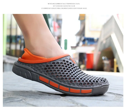 Men's Summer Sandals Clogs Casual Round Toe Slip on Outdoor Geometric Pattern Anti-slip Beach Hole Shoes Plus 46 47 Men Slippers