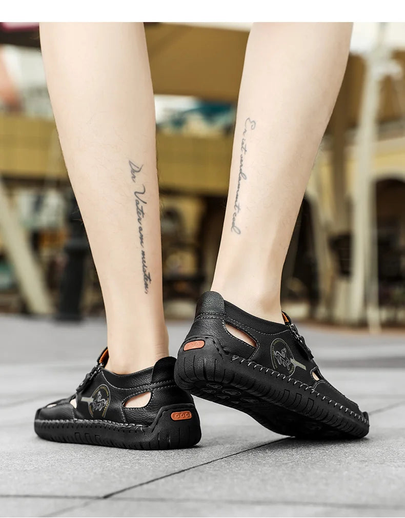 New Summer Breathable Men Sandals Fashion Roman Sandals Handmade Leather Men Casual Shoes Platform Outdoor Men's Beach Sandals