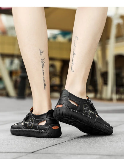 New Summer Breathable Men Sandals Fashion Roman Sandals Handmade Leather Men Casual Shoes Platform Outdoor Men's Beach Sandals