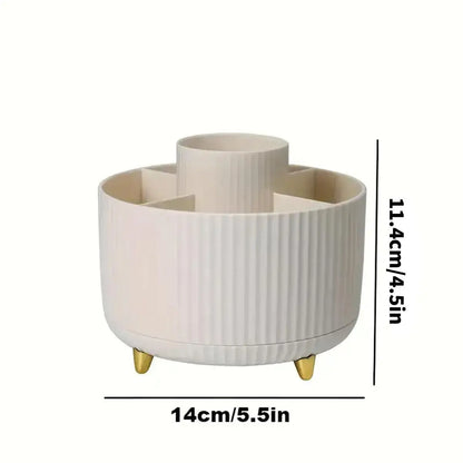 360° Rotating Makeup Organizer - 1pc Plastic Cosmetic Storage with 5 Compartments - Multi-Functional Holder for Brushes