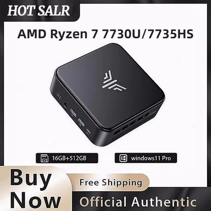 Mini PC with AMD Ryzen7 7735HS/7730U 32GB 512GB SSD AMD Mini PC computer Gaming PC  Support 4K HDMI DP Type-C WiF