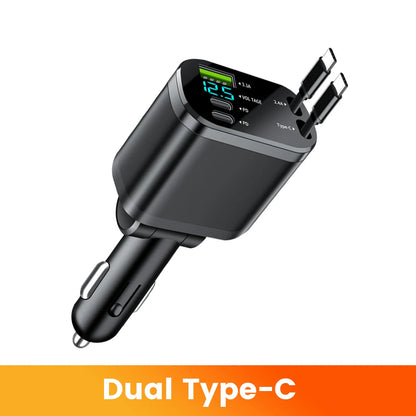 Elough Digital Display Car Charger with Retractable Cable PD Car Fast Charger for iPhone Xiaomi Huawei Samsung