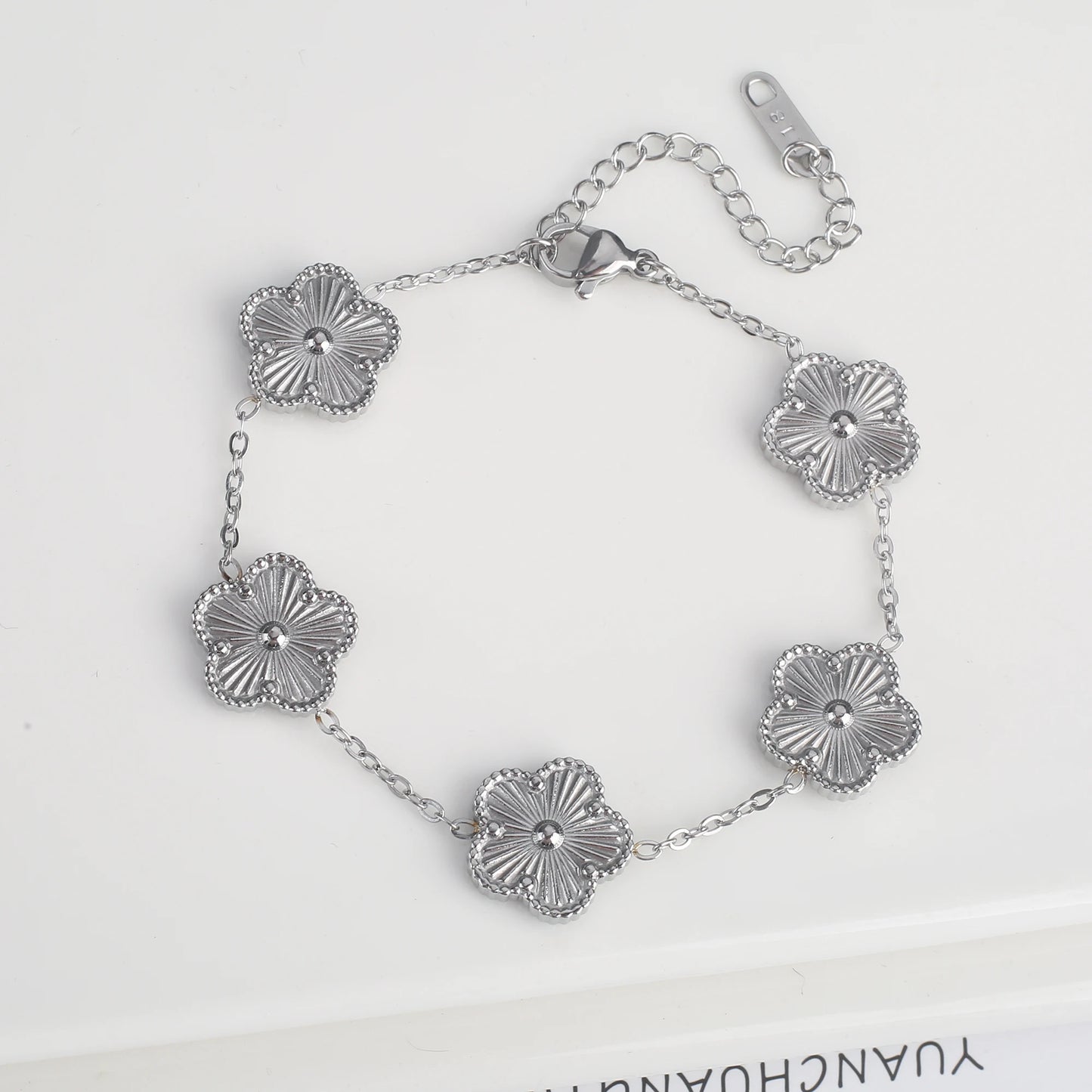 INS Hot Sale Stainless Steel Five Laef Flower Clover Bracelet Jewelry Set Necklace Earrings For Woman Daily Wear Brand Jewelry