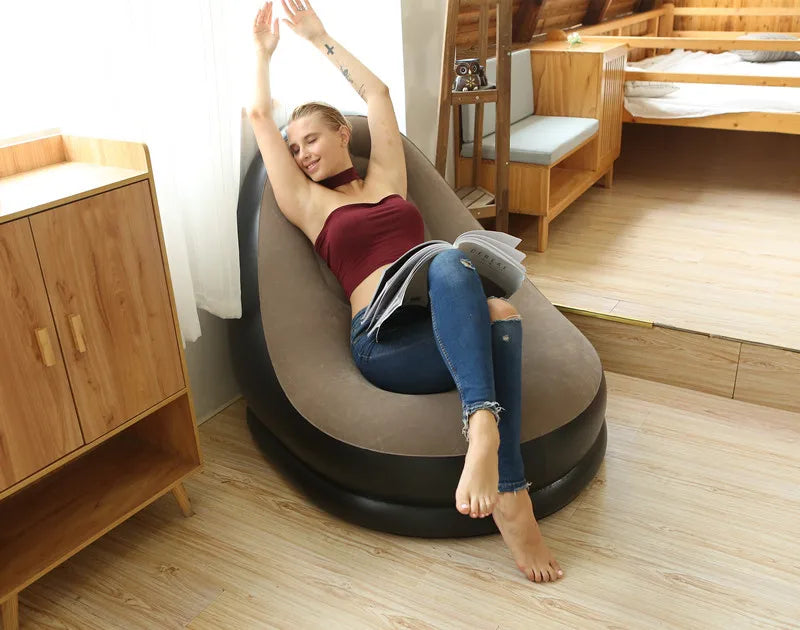 OTAUTAU Inflatable Lounger with Footstool Ottoman Chaise Lounge Recliner Outdoor Portable Camping Couch Garden Chair Pouf SF029