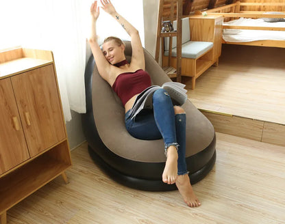 OTAUTAU Inflatable Lounger with Footstool Ottoman Chaise Lounge Recliner Outdoor Portable Camping Couch Garden Chair Pouf SF029
