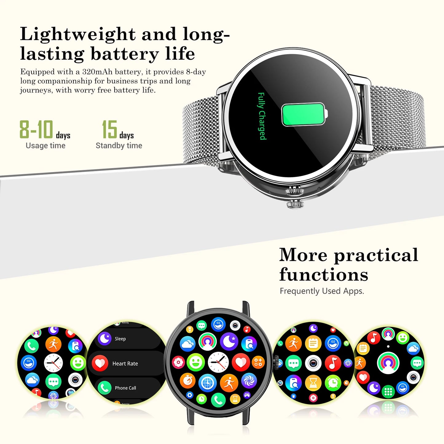 Blackview X30 Lady Smartwatch 1.26" HD AMOLED Screen Bluetooth Heart Rate Blood Oxygen Waterproof Fitness Tracker Android IOS